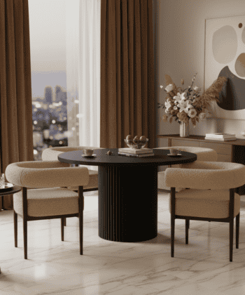 Puffy Bouclé Dining Chair – Wide Beech Frame in Okapi Walnut