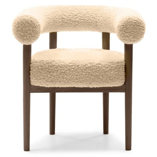 Puffy Bouclé Dining Chair – Wide Beech Frame in Okapi Walnut