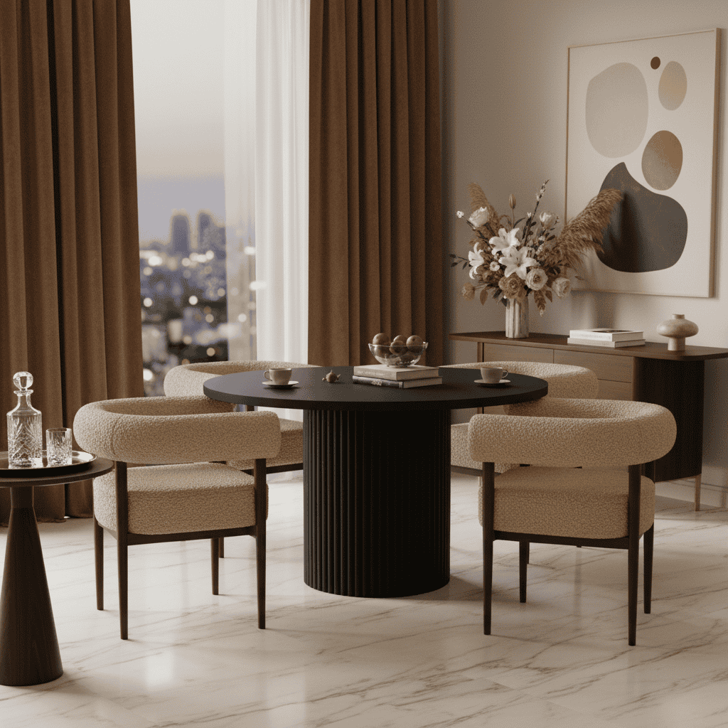 Puffy Bouclé Dining Chair – Wide Beech Frame in Okapi Walnut