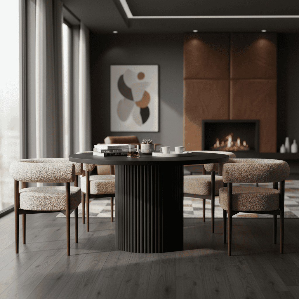 Puffy Bouclé Dining Chair – Wide Beech Frame in Okapi Walnut