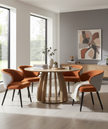 The Aurora Modern Round Dining Table Natural Sculptural Base