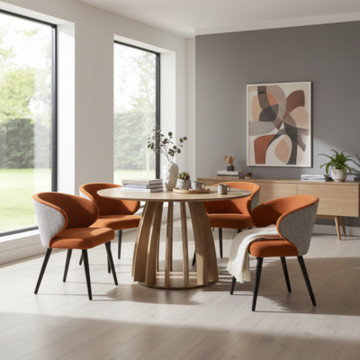 The Aurora Modern Round Dining Table Natural Sculptural Base