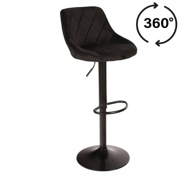 Roma Black Gold Velvet Bar Stool – Adjustable Modern Kitchen Hoker