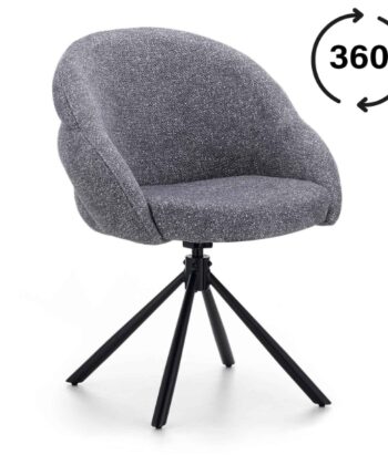 Lilia Grey Chenille Swivel Chair – Black Metal Base, Auto-Return