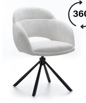 Kornelia Beige Chenille Swivel Chair – Black Metal, Built-in Arms
