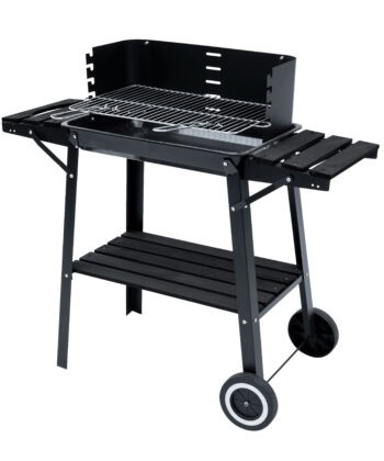 Tasos Charcoal BBQ Grill – Large Black with Shelves & Wheels