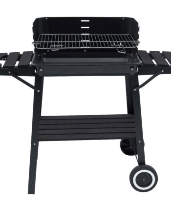 Tasos Charcoal BBQ Grill – Large Black with Shelves & Wheels