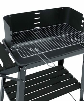Tasos Charcoal BBQ Grill – Large Black with Shelves & Wheels