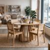 The Aurora Modern Round Dining Table Natural Sculptural Base