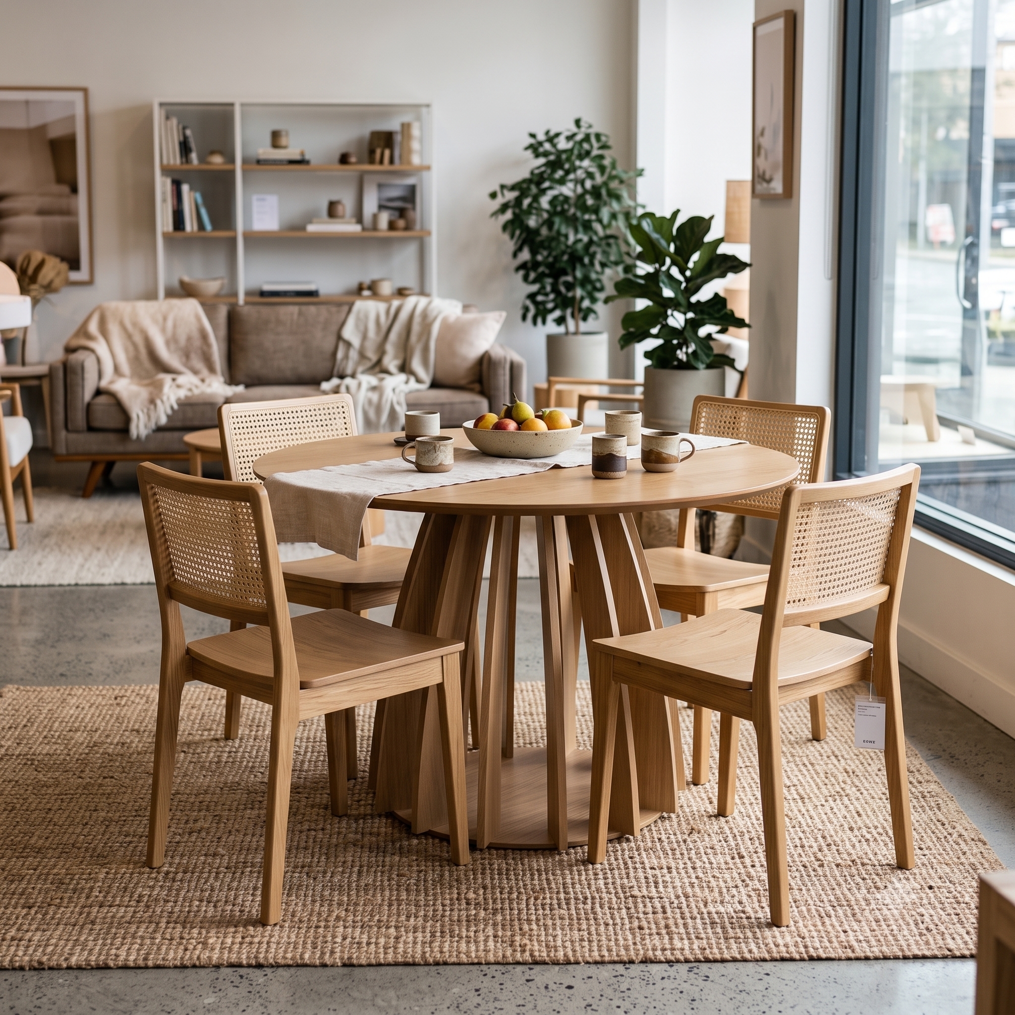 The Aurora Modern Round Dining Table Natural Sculptural Base