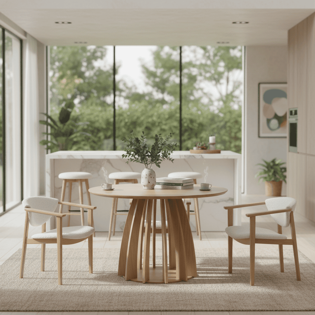The Aurora Modern Round Dining Table Natural Sculptural Base