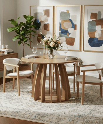 The Aurora Modern Round Dining Table Natural Sculptural Base