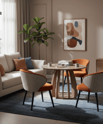 The Aurora Modern Round Dining Table Natural Sculptural Base