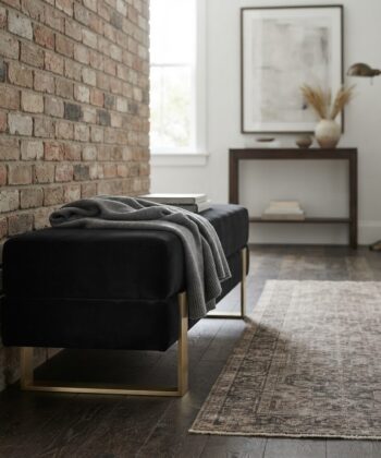 Arena Velvet Bench – 80×35 cm Premium Velvet Upholstered Metal Bench with Brushed Gold Steel Frame (80 × 35 × 42 cm)