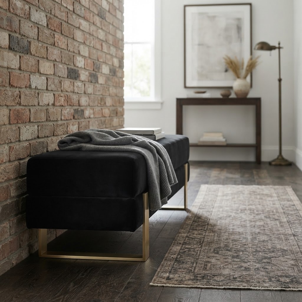 Arena Velvet Bench – 80×35 cm Premium Velvet Upholstered Metal Bench with Brushed Gold Steel Frame (80 × 35 × 42 cm)