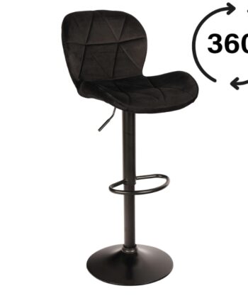 Zoya Black Adjustable Bar Stool – Grey Velvet, Black Metal Base