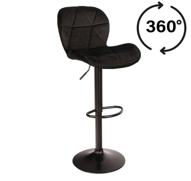 Zoya Black Adjustable Bar Stool – Grey Velvet, Black Metal Base