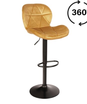 Zoya Black Adjustable Bar Stool – Grey Velvet, Black Metal Base