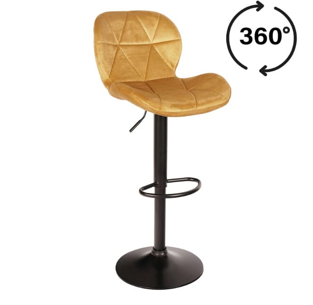 Zoya Black Adjustable Bar Stool – Grey Velvet, Black Metal Base