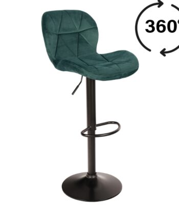 Zoya Black Adjustable Bar Stool – Grey Velvet, Black Metal Base