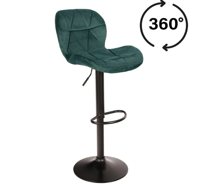 Zoya Black Adjustable Bar Stool – Grey Velvet, Black Metal Base