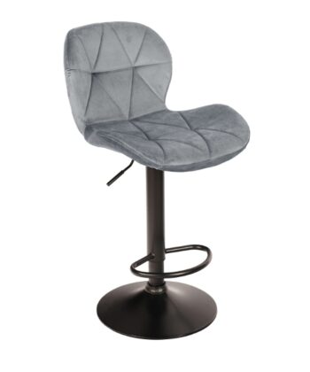 Zoya Black Adjustable Bar Stool – Grey Velvet, Black Metal Base
