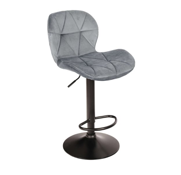Zoya Black Adjustable Bar Stool – Grey Velvet, Black Metal Base