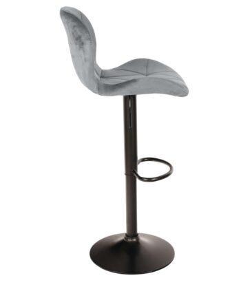 Zoya Black Adjustable Bar Stool – Grey Velvet, Black Metal Base