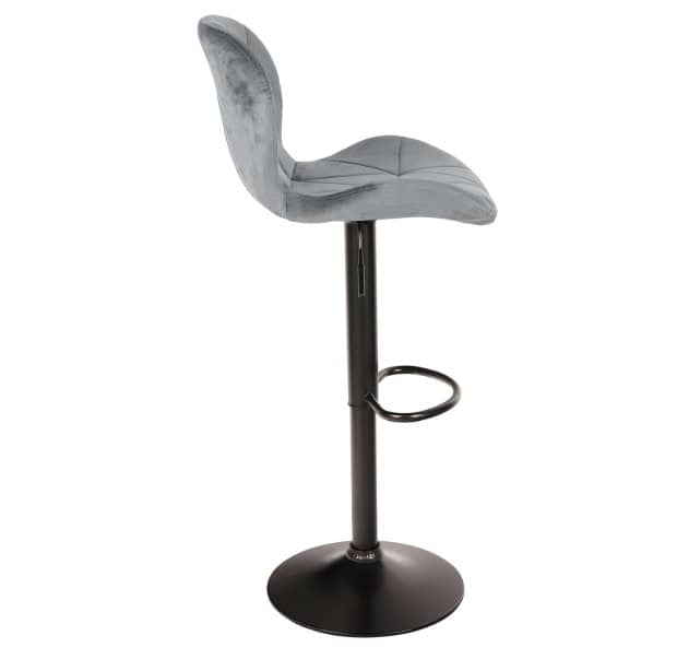 Zoya Black Adjustable Bar Stool – Grey Velvet, Black Metal Base