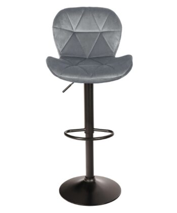 Zoya Black Adjustable Bar Stool – Grey Velvet, Black Metal Base