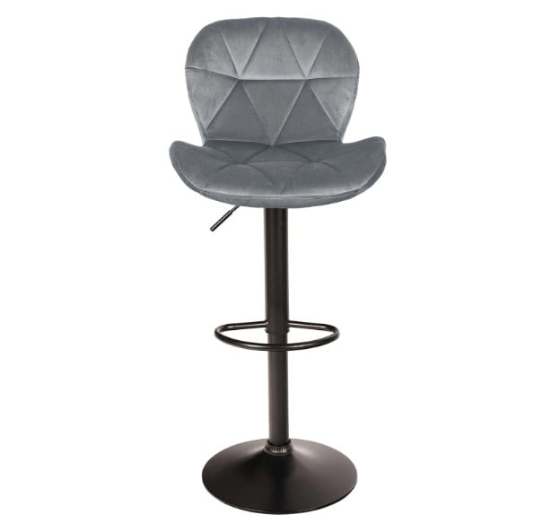 Zoya Black Adjustable Bar Stool – Grey Velvet, Black Metal Base