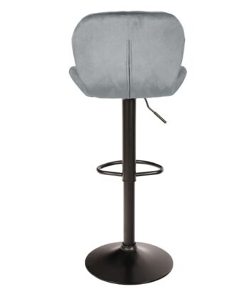 Zoya Black Adjustable Bar Stool – Grey Velvet, Black Metal Base