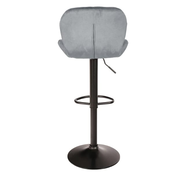 Zoya Black Adjustable Bar Stool – Grey Velvet, Black Metal Base