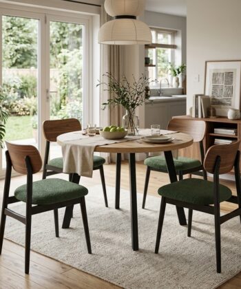 Arvian Extendable Round Dining Table Wotan Oak Matte Black Steel (Ø 80 / Ø 90 / Ø 100 cm — Extends to 130–200 cm)