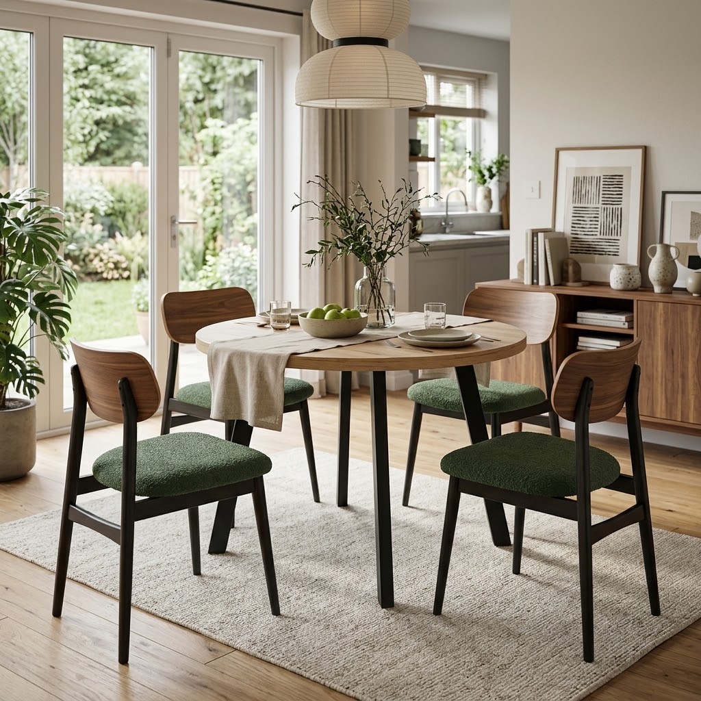 Arvian Extendable Round Dining Table Wotan Oak Matte Black Steel (Ø 80 / Ø 90 / Ø 100 cm — Extends to 130–200 cm)