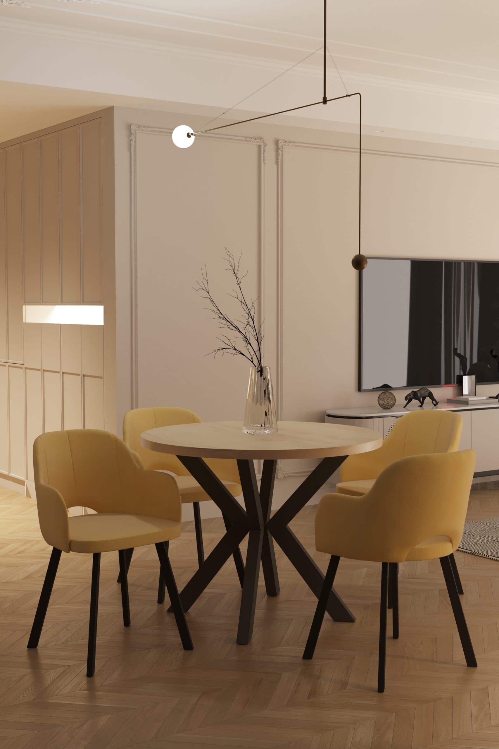 Close-up of premium wood grain on an extendable dining table
