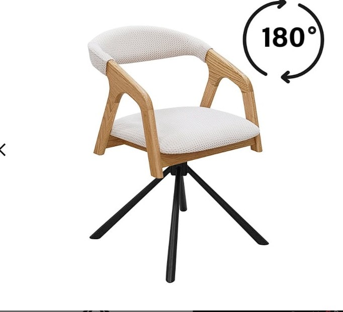 Comfortable swivel chair with wooden armrests and fabric upholstery, ideal for modern home or office.