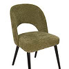 Green upholstered accent chair with wooden legs, perfect for contemporary home interiors.