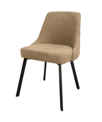 Soft beige upholstered chair with black wooden legs, modern and comfortable for living room or offic.