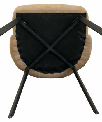 Soft beige pouffe with black wooden legs and underside, modern and stylish for contemporary home dec.