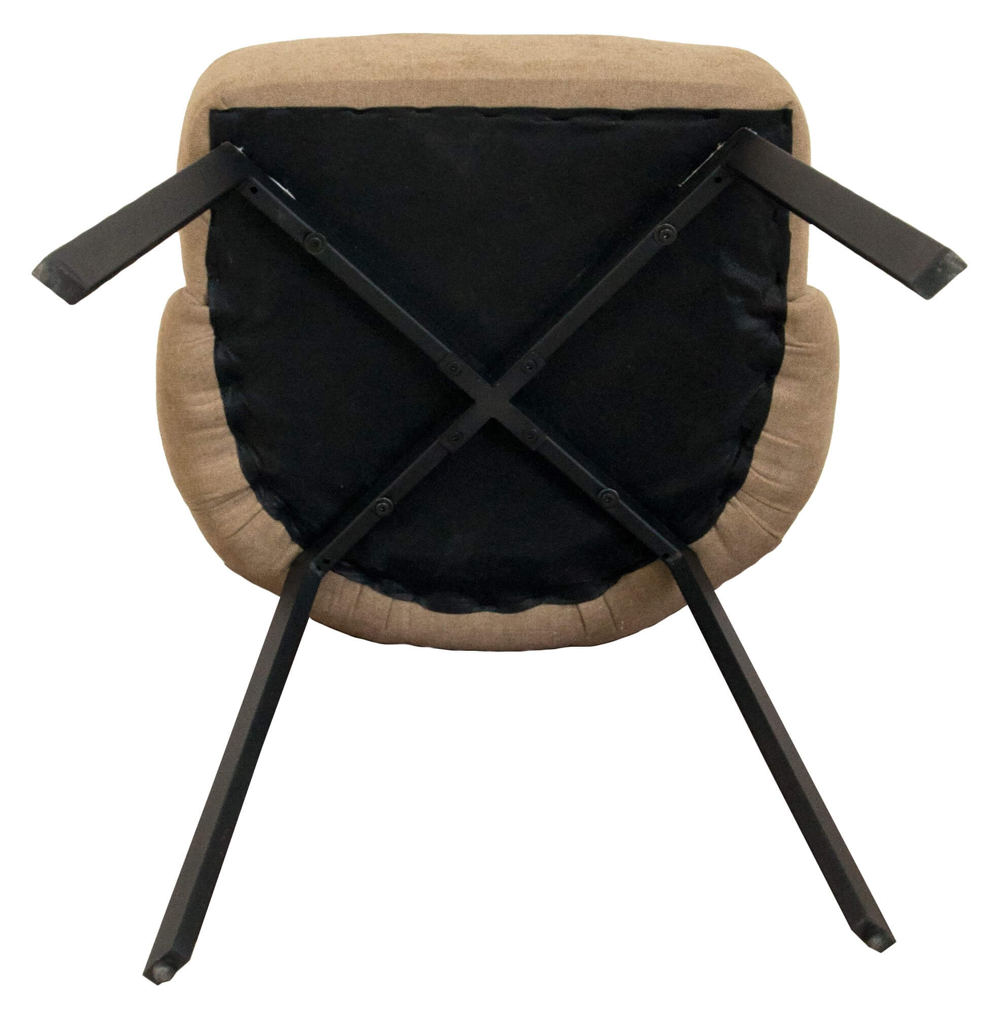 Soft beige pouffe with black wooden legs and underside, modern and stylish for contemporary home dec.
