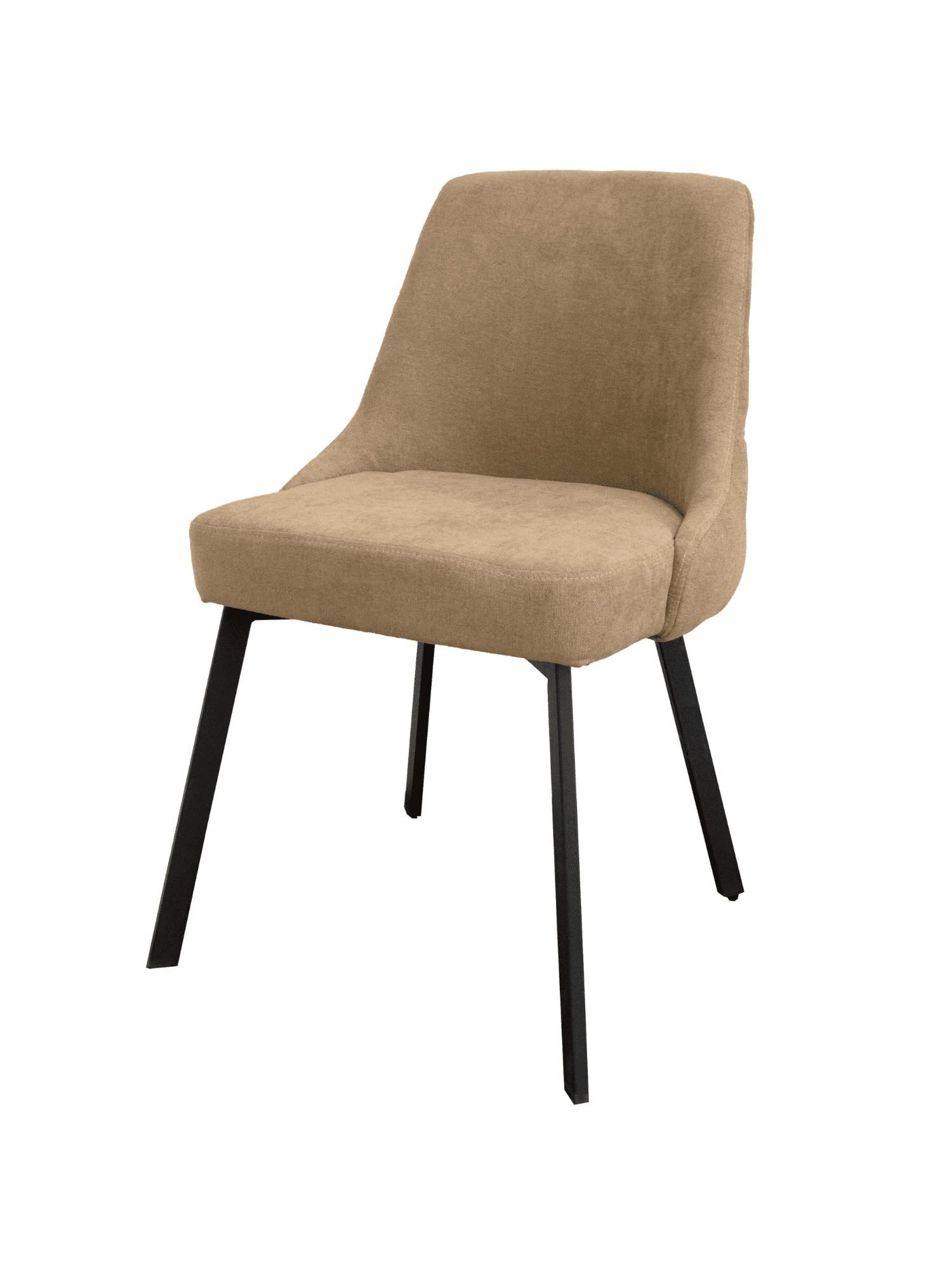 Soft beige upholstered chair with black wooden legs, modern and comfortable for living room or offic.
