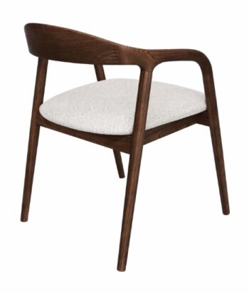 Modern wooden armchair with beige upholstered seat for stylish home decor.