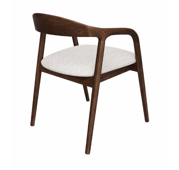 Modern wooden armchair with beige upholstered seat for stylish home decor.