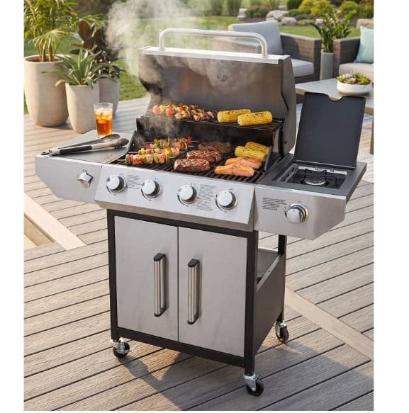 Premium outdoor gas barbecue grill with side burner, perfect for summer cookouts and family gatherin.
