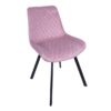 Pink quilted fabric chair with black wooden legs for modern home decor.
