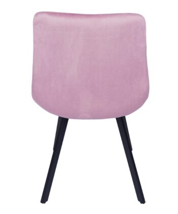 Soft pink upholstered pouffe with black wooden legs, modern and stylish for contemporary living spac.