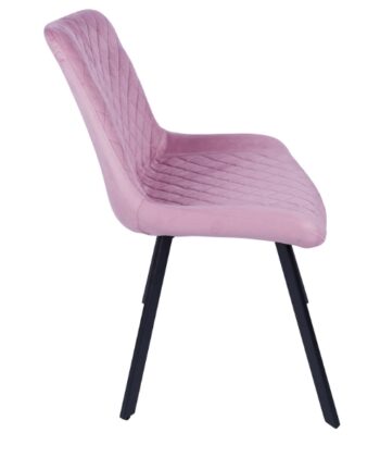 Pink velvet upholstered dining chair with black wooden legs, modern and stylish for contemporary int.