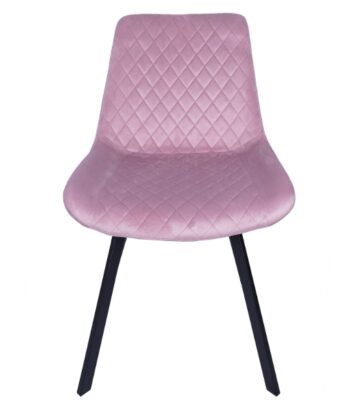 Soft pink quilted chair with black wooden legs, modern and stylish for contemporary interiors.
