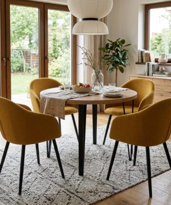 Vesta Round Extendable Dining Table (Ø 80 / Ø 90 / Ø 100 cm — Extends to 130–200 cm) Wotan Oak Laminate, Matte Black Steel Base